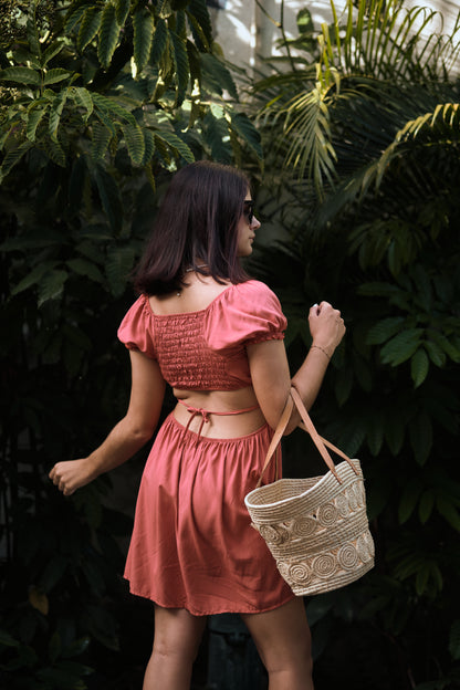 Robe courte bohème Terracotta Élégance TAILLE UNIQUE