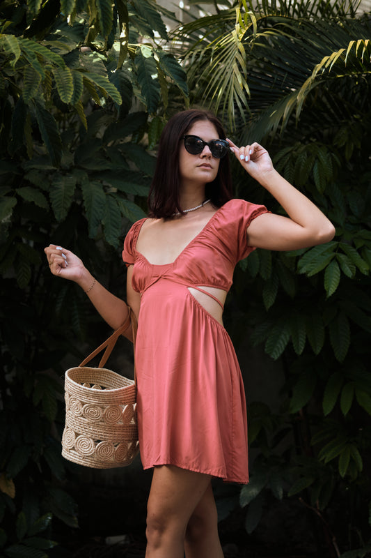 Robe courte bohème Terracotta Élégance TAILLE UNIQUE